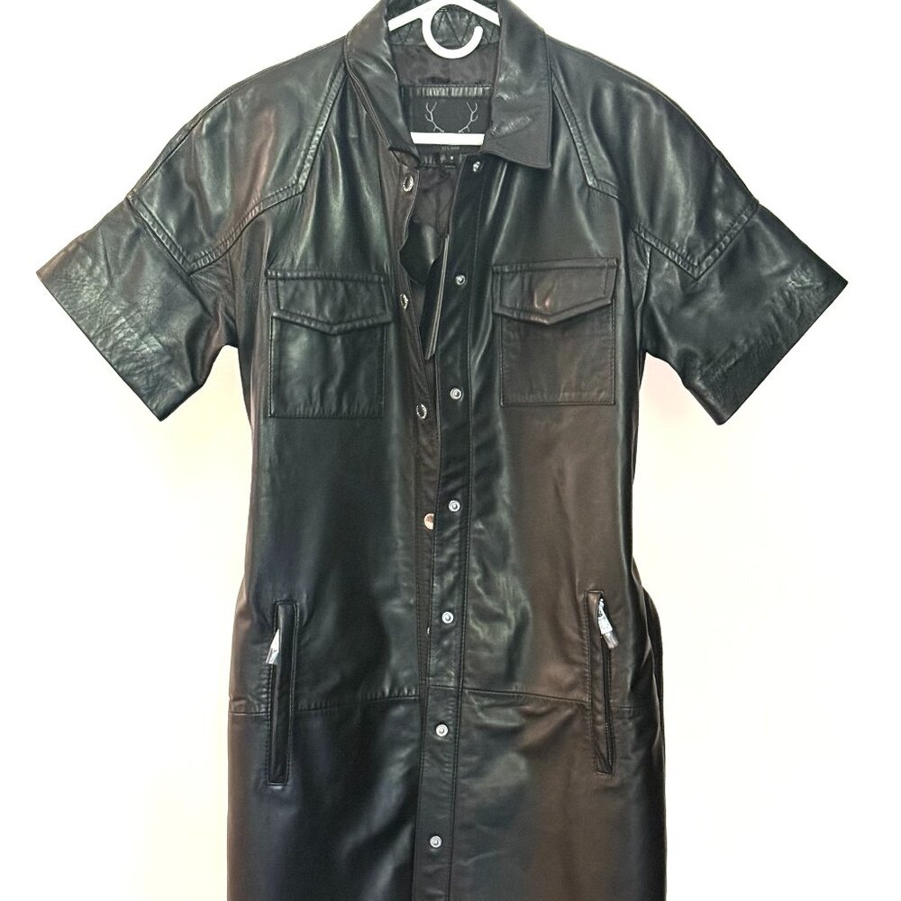 BOD & CHRISTENSEN  GENUINE LEATHER BLACK BELTED MINI DRESS $747